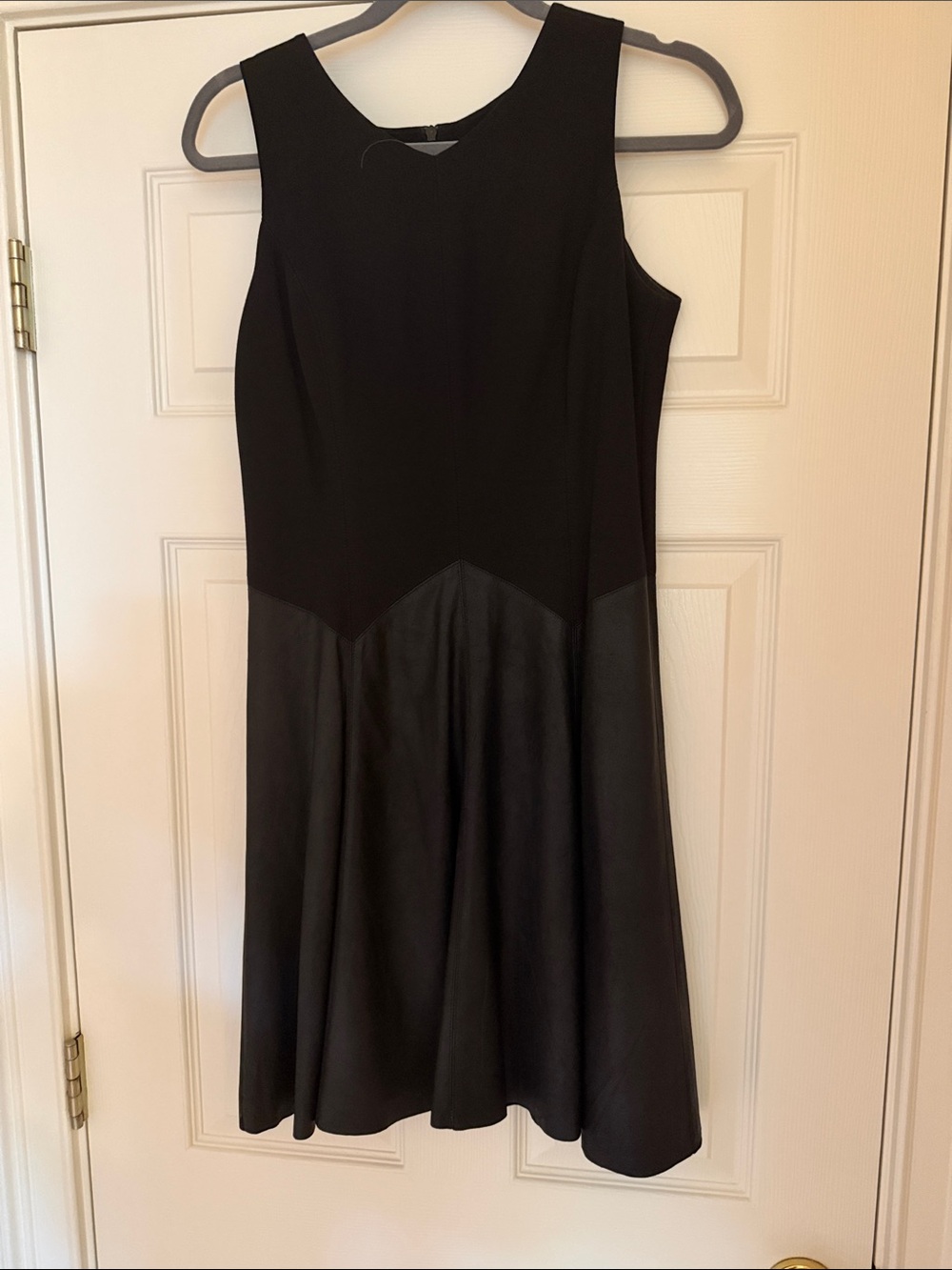 ANTONIO MELANI Black Sleeveless A-Line Dress with leather bottom.
